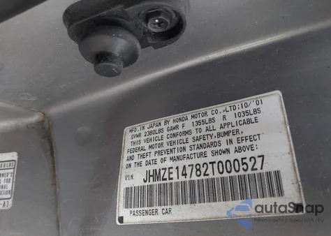 2002 Honda Insight Cvt z USA, uszkodzony, nr VIN JHMZE14782T000527